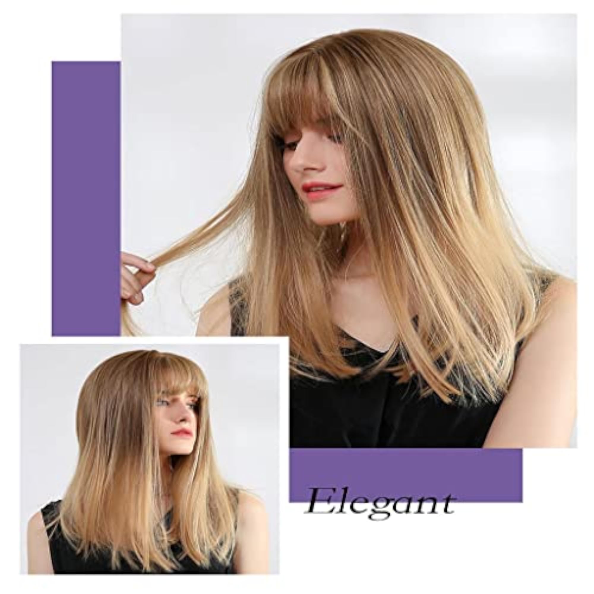 20'' Medium Length Straight Bob Wigs Synthetic Heat Resistant
