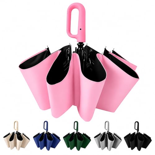 Image of Auto Open Umbrella with Carabiner Hook Handle - 3 Fold Compact Travel Umbrella for Men & Women | Double Fibreglass Wind Resistant Frame | UV Coated Sun & Rain Protection