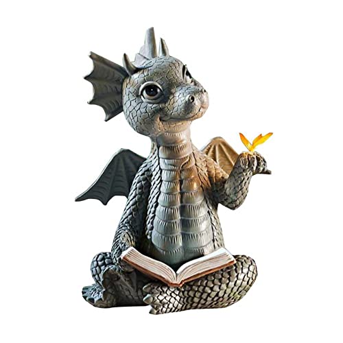 Gigesute Small Dinosaur Meditation Ornaments Dragon With Butterfly Resin Decor Reading Book Little Dragon Miniature Desktop Garden Statue #TOP12