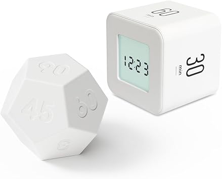 mooas Timer Bundle Dodecagon White & Multi Cube Timer White, Desk Productivity Timer, Pomodoro Timer, Sound & Vibration Alarm, Easy to use, Timer for ADHD, Workout, Study, Cooking