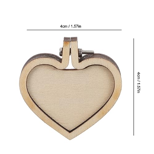 Image of 10Pcs Mini Embroidery Hoops 1.6 Inch Wooden Heart Shaped Cross Stitch Frames for DIY Pendant Craft Jewelry Making