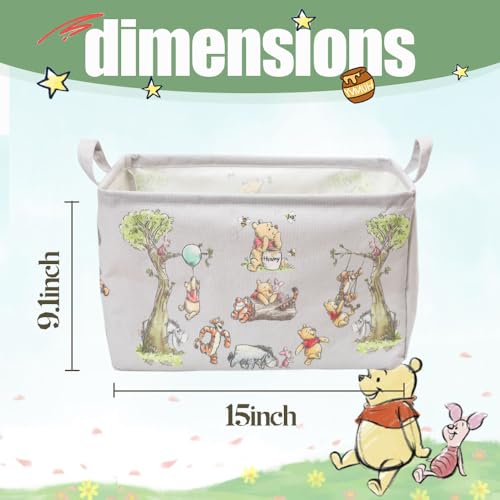 Rectangle Cute Bear Nursery Storage Basket With A Waterproof PE Coating, Foldable Large Canvas Laundry Hamper, Decorative Storage Baskets Suitable For Bathroom and Bedroom (Gray) - Image 3