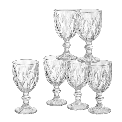 Baroni Home Set 6 pz Calici Diamante in Vetro Decorati con Rifiniture a Forma di Rombo in Rilievo da 25 CL, Lavabili in Lavastoviglie, 8x8x15 Trasparente
