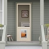 30' x 80' Pine Wooden Screen Door, with Built-in Dog Door - Universal Hinged Gauze Mesh Pet Door for Exterior/Interior, Pre-Assembled Easy Installation