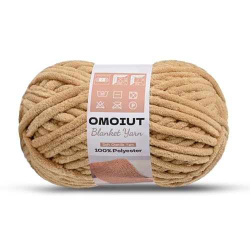 Image of OMoiout Chunky Chenille Yarn for Crocheting, Soft Baby Blanket Yarn, #7 Super Bulky, Chunky Knit Blanket Crochet Yarn, 7 oz /109.4 yds Fluffy Velvet Amigurumi Yarn(Khaki)