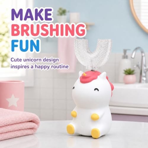 Kids U Shaped Electric Toothbrush 360 Full Mouth Unicorn Cartoon (white) — 사진 2