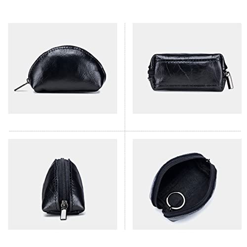 Women's Oil Waxed Genuine Leather Mini Card Holder Key Holder Zip Wallet Small Tote Money Bag (Yellow)4