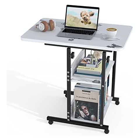 PIPIPOXER Beistelltisch mit Rollen Laptoptisch, Computertisch Höhenverstellbar Schreibtisch aus Holz Cover