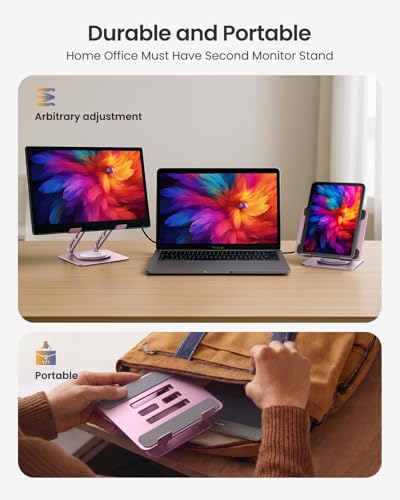 Image of LOXP Metal Tablet Stand, 360 Rotating iPad Stand with Heavy-Duty Base, Tablet Holder Compatible with 4.7-16.9 inch Device, iPad Pro Air Mini, Kindle, Surface Tablet, Portable Monitors - Purplish Pink