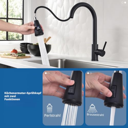 HOMELODY Wasserhahn Küche Schwarz, Küchenarmatur mit LED-Temperaturanzeige – Ansicht 3