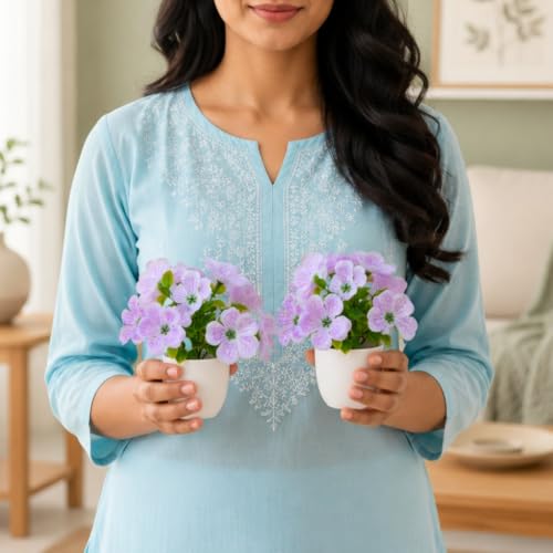 Image of fancymart Artificial Real Touch Flower Plant with Pot (Pack of 2), 16 cm Height, Decorative Faux Floral Plant for Home, Office, Living Room, Bedroom, Table & Shelf Decor