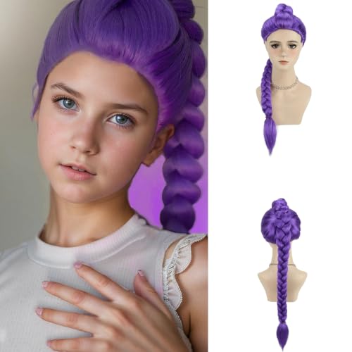 Image of Purple Braid Wigs Women Long Purple Wig Daily Party Halloween Synthetic Wigs