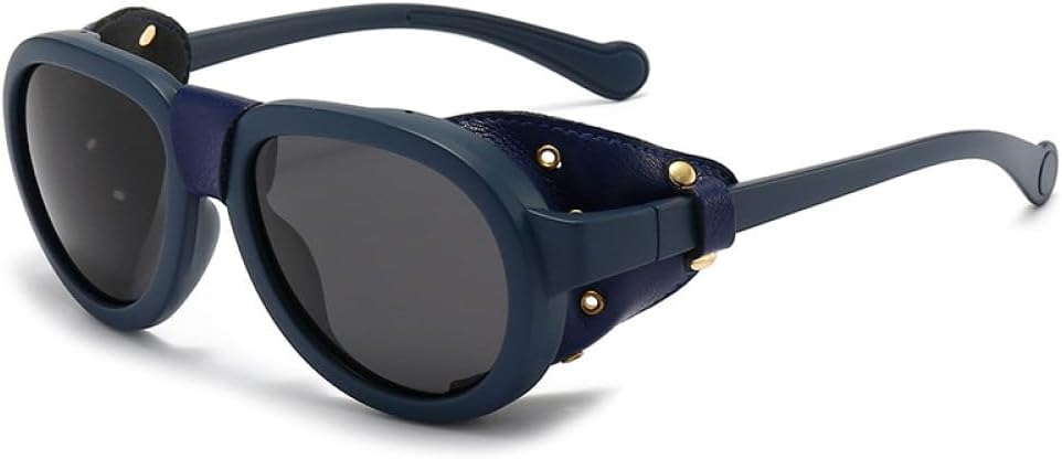 MUTYNE PU Leather Frame Punk Sunglasses For Men Luxury Black Steampunk Round Eyewear Women Vintage Rivet Button Sun Glasses