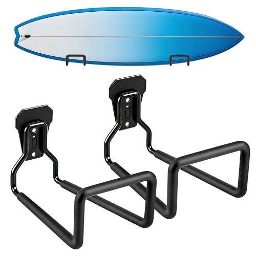 Surfboard Wall Mount – Heavy-Duty Iron Surfboard Rack for Wall with Non-Slip Protection, Holds 77lb – Universal Wall Mount Storage for Surfboards, Longboards, Shortboards, Skimboards, Snowboards, Skis