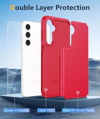 Image of FNTCASE for Samsung Galaxy S23-FE Case: Dual Layer Protective Heavy Duty Cell Phone Cover Rugged Full Body Drop Protection Military Grade Shockproof Phone Case (Red)