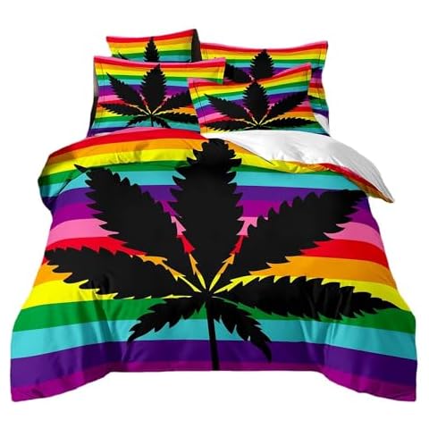 ZZTBQ Colourful Cannabis Leaves Duvet Set Cover