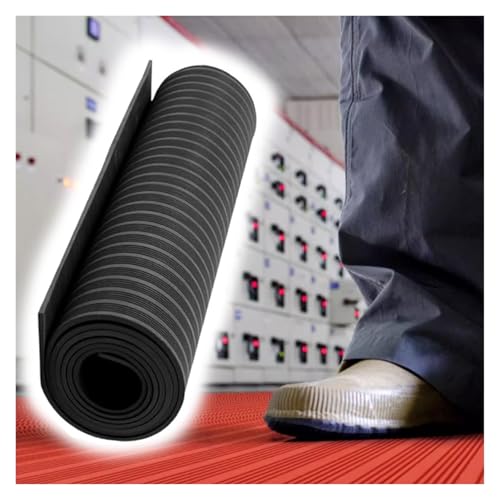 High Voltage Insulated Rubber Mat, 0.1 0.2 0.3 0.4 in Thickness Rubber Insulation Pad Waterproof Non-Slip, Electrical Insulation Mats for Lab/ Power Station(Black,LxWxT 26'X 3 1/5' X 1/10)