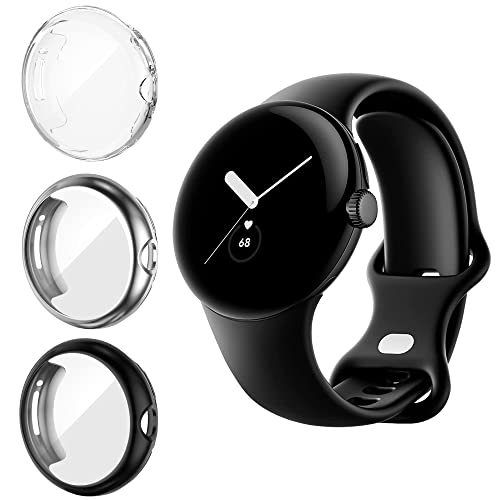 Diruite 3 Pièces Coque pour Google Pixel Watch Protection Écran,TPU Souple Ultra-Mince Protection D'écran Plaquée Anti-Vibration pour Google Pixel Watch Case[Anti-Collision] Cover