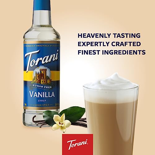 Torani Sugar Free Vanilla Coffee Syrup Gift Set (4 x 750ml) - Classic Flavour for Lattes & Iced Drinks - Zero Calorie, Vegan-Friendly Coffee Flavouring