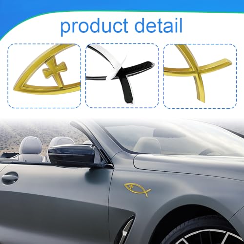Image of Christian Cross Fish Auto Emblem, Jesus Fish Car Emblem, Weatherproof Christian Symbol Ichthus Cross Decal, Chrome Sliver Badge Bumper Stickers Car Accessories Fit for Most Vehicles (Gold)