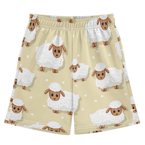 J JOYSAY Sheep Polka Dot Beige Boys Athletic Shorts Kids Youth Casual Shotrs with Elastic Waistband Pockets