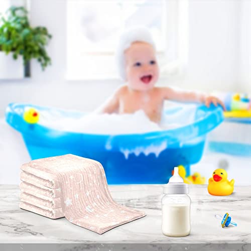 Image of vvfelixl Moon Star Baby Burp Cloths, Baby Muslin Washcloths for Boys Girls, Cotton Baby Face Towel for Newborn Infants Soft and Absorbent 11.8 X 11.8 in, 5 Pack Pink
