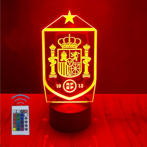 Riscko Lampara 3D Futbol Juguete de luz nocturna 3D, adecuado para la decoración del hogar de la habitación de los niños 16 cambios de color con control táctil y con mando (España)