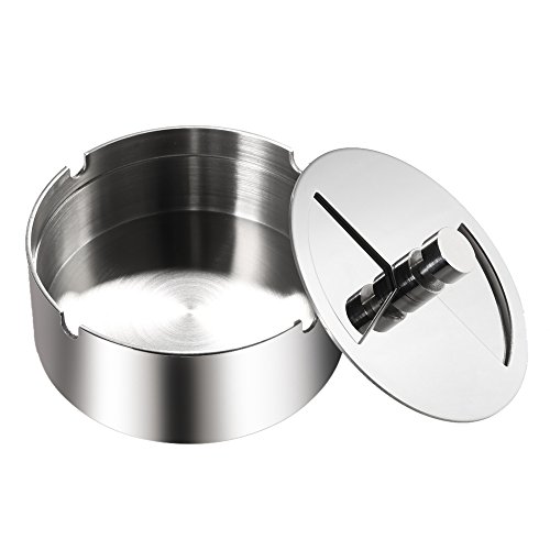 KKmoon Cinzeiro giratório redondo de aço inoxidável de alta qualidade com bandeja giratória Cinzeiro
