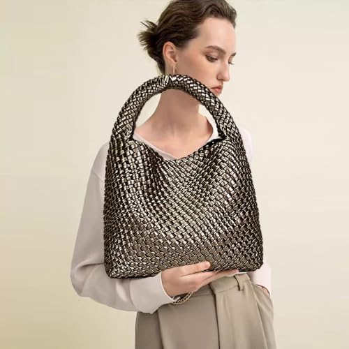 Image of JINMANXUE Woven Tote Bag for Women, Fashion Hobo Handbag, Travel Top-handle Shoulder Bag, Beach Underarm Bag with Purse