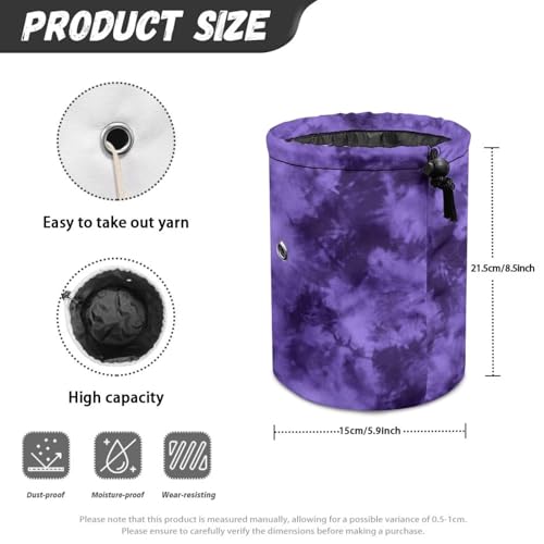 Image of Sellikakes Purple Marble Small Yarn Bag Crochet Storage Organizer, Knitting Bag Portable Knitting Bag, Yarn Holder for Crochet Project Knitting & Crochet Needle Accessories