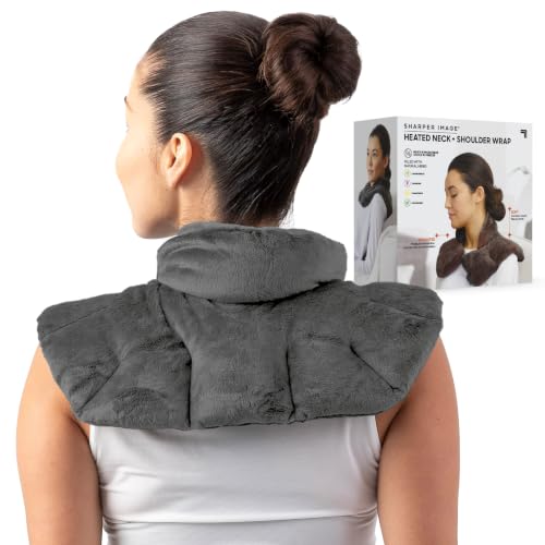 Sharper Image Heated Neck & Shoulder Wrap - Microwavable Warm & Cooling Plush Pad Scented Aromatherapy (100% Natural Lavender & Herb Spa Blend) Pain Tension Headache Relief Therapy Gift for Women