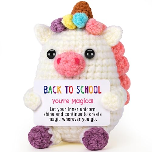LEJIAJINW Mini Cute Unicorn Back to School Gift - Encouragement Gifts for Daughter, Girls, Kids, Boy, from Mom Dad - Handmade Crochet Magical Unicorn, Teacher Welcome Gift