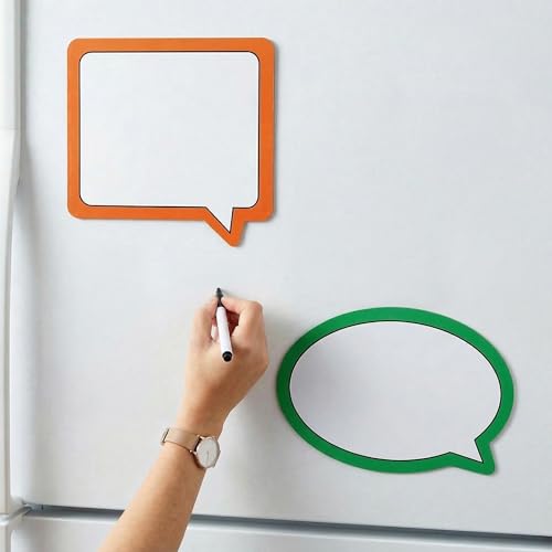 Magnetic Fridge Organizer Set – 2 Speech Bubble Whiteboards + 4 Magnetic Clips for Documents + 4 Markers (Red, Green, Blue and Black) – Planner for Kitchen and Office