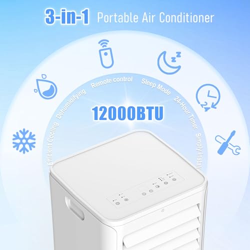 Image of Coolblus Portable Air Conditioners Cool Up to 540 Sq.Ft, 12000BTU Portable AC with Remote Control, Air Conditioner for Rooms, Bedroom, Living Room, Garage, No Wall or Window Installation Needed, White