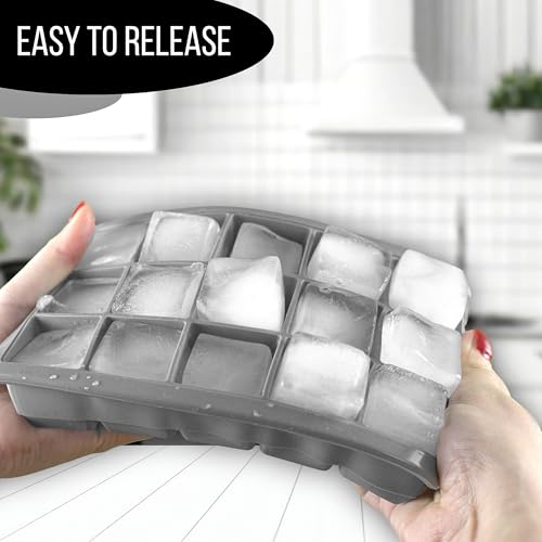 Ice Cube Tray (Pack of 3) Premium Silicone Trays Make 45 Perfect Size Cubes for Daily Use - Large ice Cube Moulds - BPA Free - Easy Release - for Freezer - Reusable - Cocktails - Ice Tray - Image 3