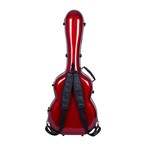 Image of Crossrock OM /000 Guitar Case, Compatible to 4 /4 Classical Guitar, Premium Fiberglass Shell Backpack Case in Red (CRF2000OMRD)