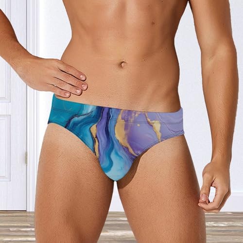 Purple Blue and Gold Marble Abstract Mens Swim Briefs Quick Dry Swim Trunk Bikini Underwear Swimsuit4