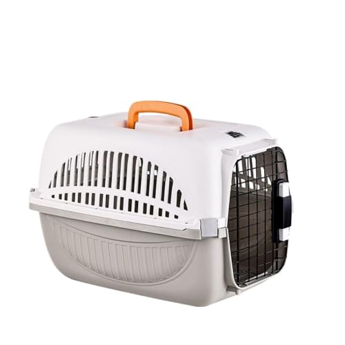 TIKHJ ポータブル猫ケージ 持ち運び 取手付き 航空輸送ボックス プラスチック製 頑丈耐用 組立簡単 (鉄扉ベーシックモデル【ボウル+おむつ付き】15斤以下の犬・猫に最適)