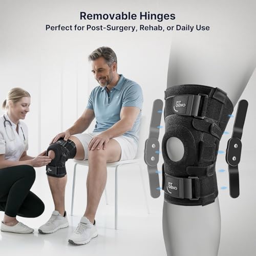 Image of Fit Geno Hinged Knee Brace for Meniscus Tear: Adjustable Support for Knee Pain w /Built-in Side Stabilizers & Removable Metal Hinges for ACL MCL Injury or Surgery Recovery - Men and Women
