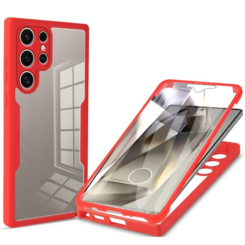 Custodia per Samsung Galaxy S24 Ultra SM-S928B SM-S928 Case Cover Protezione su entrambi i lati senza bisogno di pellicole a prova di caduta rosso