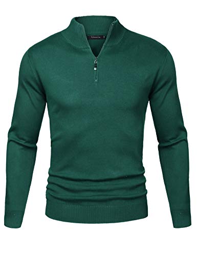 Sykooria Langram Regular Fit - Jersey de punto grueso para hombre con cuello alto y cremallera verde XXL