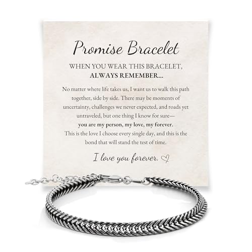 Galis Promise Bracelet For Boyfriend - Premium Stainless Steel Mens Bracelet Silver Plated Non Tarnish - Romantic Gift Set with Message Card - Birthday Anniversary Valentines Day