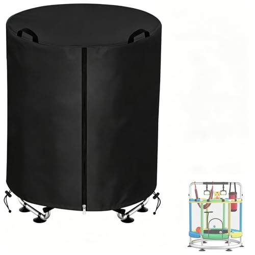 WORUO 55 Inch Round Kids Trampoline Cover, 600D Heavy Duty Oxford Cloth UV Resistant Waterproof Windproof Snowproof All Weather Outdoor Trampoline Protective Cover, Black