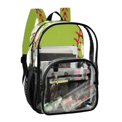 Green Baseball Ball Liner Clear Backpack Heavy Duty See Through Transparent PVC BookBag for Kids Boy Girl School Work2
