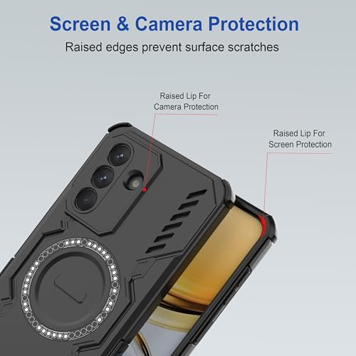 Image of amazon basics Back Case Cover for Samsung Galaxy A57 5G | Magnetic Case with Built-in Metal Ring | Supports MagSafe Charger, Wallet & Car Mount | Shockproof Hybrid PC + TPU | Black