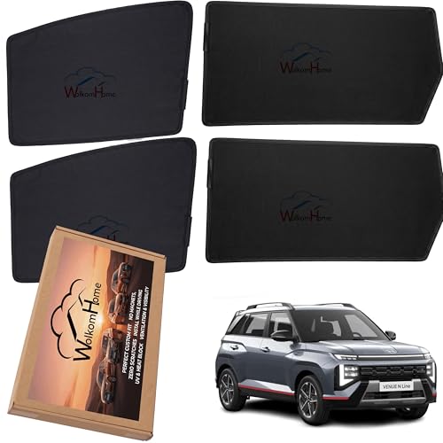 Image of WolkomHome Car Accessories Fix Curtain Window Shades - Half Curtains Sunshade for Venue N Line 2026 | Premium Heat Protection & UV Ray Blocker | Magnetic Fit Mesh Side Window Screen