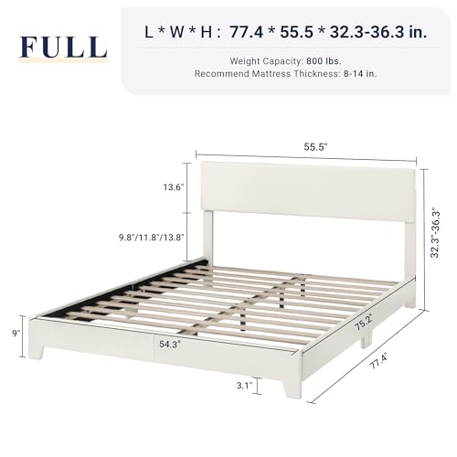 Allewie Queen Size Bed Frame with Adjustable Headboard, Faux Leather Platform Bed with Wood Slats, Heavy Duty Mattress Foundation, No Box Spring Needed, Noise-Free, Easy Assembly, White
