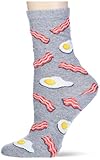 Hot Sox Boys' Big Food Novelty Casual Crew Socks, Eggs and Bacon (Grey Heather), Medium/Large Youth