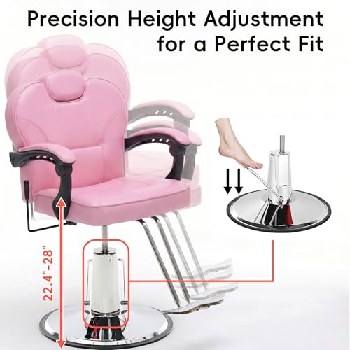 Image of Barber Chair with Heavy Duty Hydraulic Pump, Reclining Salon Chair for Hair Stylist, 360 Swivel 90-140 Backrest Reclining Chairs, Height Adjustable Hair Chair for Barbershop (Pink)