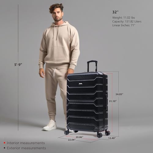 Image of InUSA TREND Luggage with Spinner Wheels | Durable lightweight Hardside Suitcase, Travel Bag with Handle and Trolley | 32-inch Extra-Large Checked luggage | Black